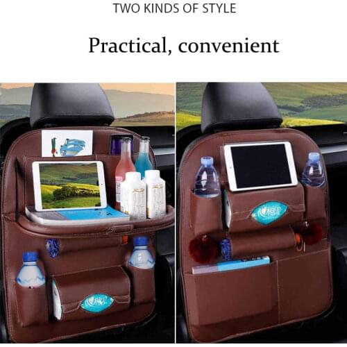 Car Seat Back Hanging Organizer Bag Universal Auto Multi-pocket PU Leather Pad Cups Storage Holder Bag Foldable Shelf