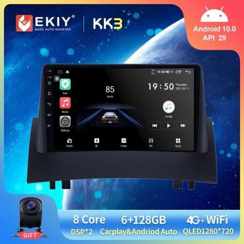 EKIY 4G LTE QLED Android 10 Car Radio For Renault Megane 2 2002-2008 6G+128G Multimedia Player GPS Navigation Carplay Head Unit