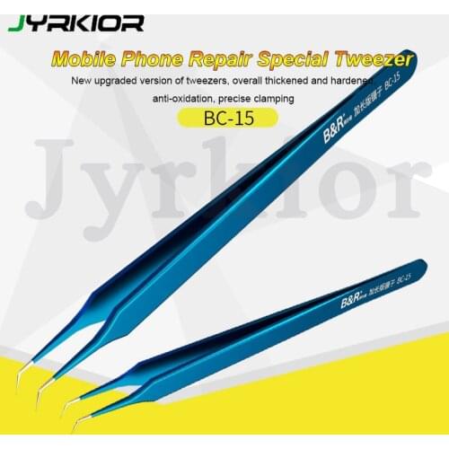 B&R BC-15 Ultra-Fine Tip Elongated Mobile Phone Camera Computer PCB BGA IC Chip Removal Precision Elbow Harden Tweezers