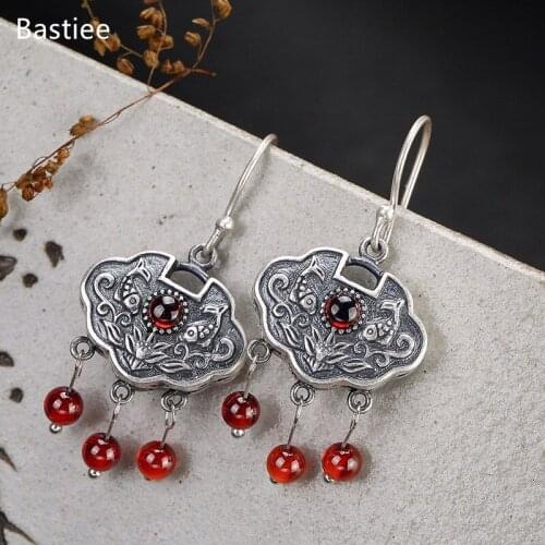 Bastiee Ethnic Earings Fashion Jewelry 925 Sterling Silver Earrings Gifts For Women Drop Earrings Vintage Jade Silver