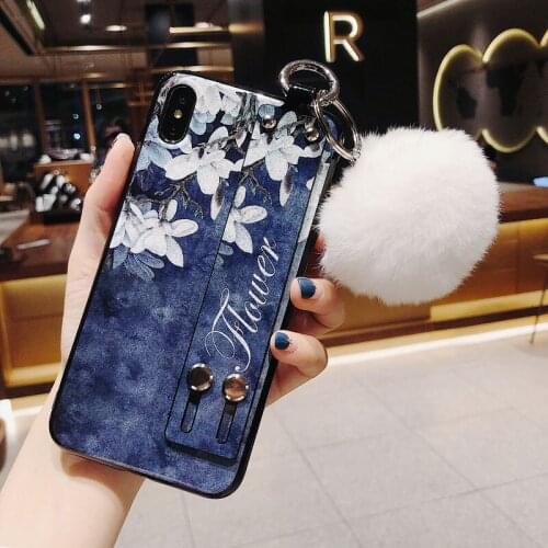 Case for Oppo Realme 6 Pro X50 Pro A92 A72 A52 Find X2 Pro Realme C3 Reno 3 Glitter Magnolia Wristband Hairball Phone Case Cover