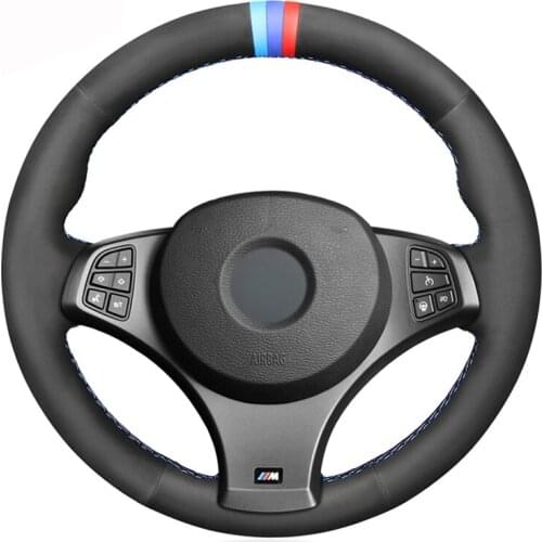 Black Suede M Marker Hand-stitched No-slip Car Steering Wheel Cover for BMW X3 (M Sport) E83 2005 2006 2007 2008 2009 2010