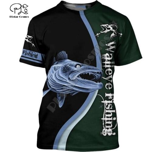 PLstar Cosmos Animal Walleye Fishing Fisher Camo Casual Funny 3DPrint Men/Women Unisex Summer Streetwear T-Shirt Short Sleeve C1
