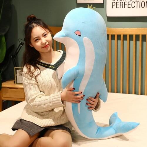 Giant 1pc 80/120CM Plush Crown Dolphin Toys Stuffed Sea Animal Cute Girls Dolls Soft Baby Sleeping Pillow Kids Christmas Gift
