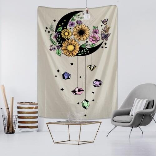 Moon Flower Tarot Tapestry Wall Hanging Mount Bohemian Hippie Tapiz Witchcraft Psychedelic Bedroom Home Decor