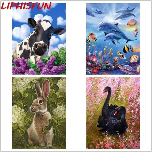 DIY Animal 5D square diamond painting cross stitch crafts diamond embroidery Swan Dolphins Cow Rabbit wall painting home decor