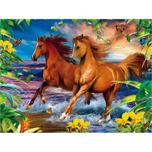 Running horse diamond painting family landscape mosaic art picture embroidery cross stitch rhinestones picture puzzle wall decor