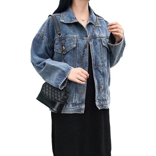 Short Denim Jacket Women Spring Autumn Loose Students Windbreaker Casual Tops Plus size Single-breasted Jeans Coat Female H641