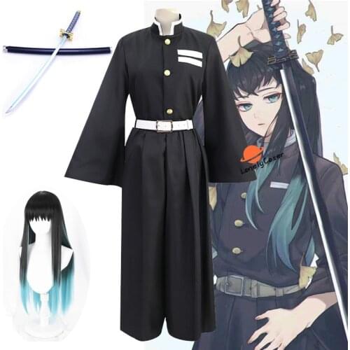 Anime Demon Slayer Cosplay Costume Tokitou Muichirou Wig Top Pants Belt Sword Halloween Christmas Party Uniform Women Men