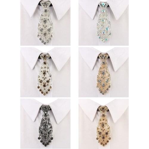 Colorful Rhinestone Necktie Fashion Adjustable Party Necktie Rhinestone False Collar Tie for Men Women Diamond Fake Collar