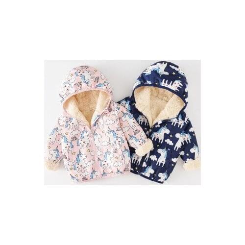 Childrens Velvet Jacket Autumn Winter New Korean Baby Girls Boys Coats Cartoon Unicorn Anti-wind Waterproof Stormfront Clothes