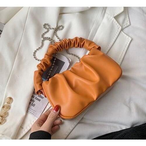 Womens New Fashion Chain Small Bags Summer 2021 Shoulder Top-Handle Bag Soft PU Leather Messenger Satchel Bag Fold The Package