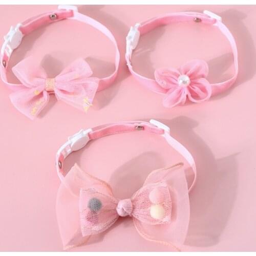 Cute Flower Adjustable Safety Kitten Collars Lace Cat Collar Breakaway with Cute Bow Tie Accessories for Cats Small Dogs