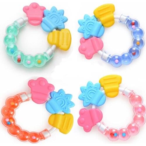 Cartoon New Baby Teether Educational Mobiles Toys Teeth Biting Baby Rattle Toy Silicone Bed Bell Handbell Jingle Birthday Gifts