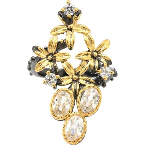 30x20mm Punk Hollow Vintage Created birght Cubic Zirconia Gift For Womans Jewelry Black Gold Silver Rings Dating