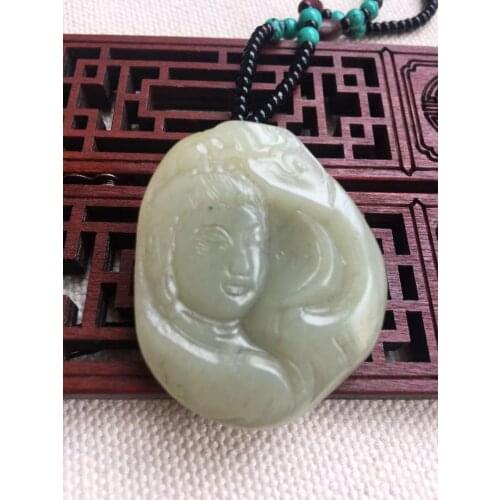 Natural A hetian jade double Hand-Carved jade guanyin jade pendant jade necklace men pendants jewelry