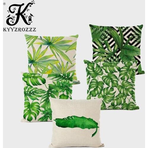 New Green Leaf Print Cushion Set 45*45cm Cushion Cover Linen Throw Pillow Car Home Decoration Decorative Pillowcase