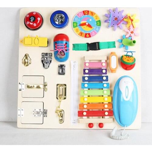 Childrens Montessori Teaching Toys Baby Busy Board Shoelaces Unlocking Early Education Activity Board Skills Toys Christmas Gift