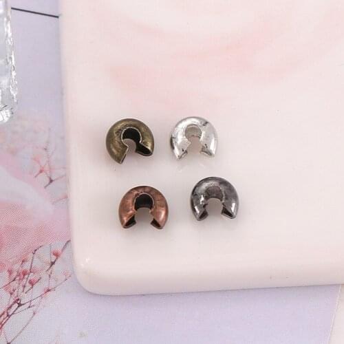 100pcs/lot Copper Round Covers Crimp End Beads Dia 3 4 5mm C Shape Stopper Spacer Beads for DIY Jewelry Making Findings Supplier