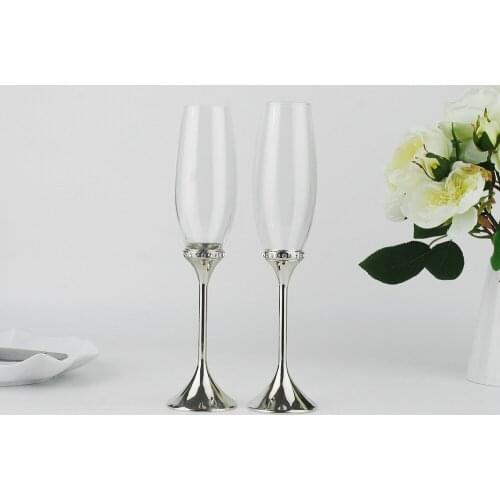 Oh Trend Wedding Champagne Glasses Stainless Steel Stand Wine Glasses For Wedding Cake Table Center Decoration Home Drinkware
