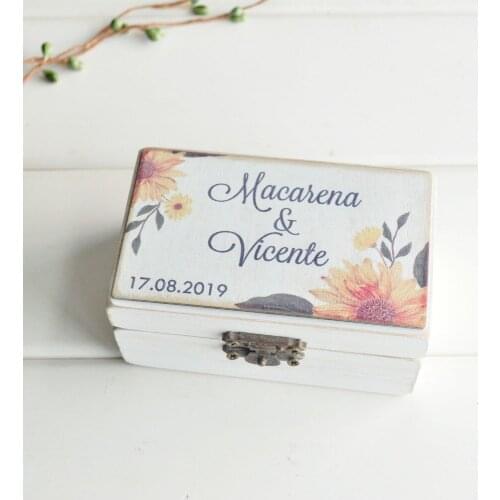 Personalized Ring Bearer Box Bridal Shower Gift Wedding Ring Box Engagement Box With Flower Valentines Gift