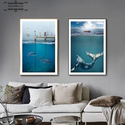 Modern Underwater World Whale Shark Posters and Prints Seascape Wall Art Canvas Painting Pictures for Living Room Home Decor