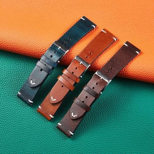 Leather Strap Retro Oil Wax Leather Antique Ultra-thin Watch Strap Fit for Omega Rolex Cartier Iwc Longines Watch Band 20 Strap