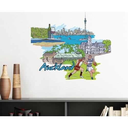 Hand-painted City Football Red Wine Auckland Culture Elements Removable Wall Sticker Art Decals Mural DIY Wallpaper