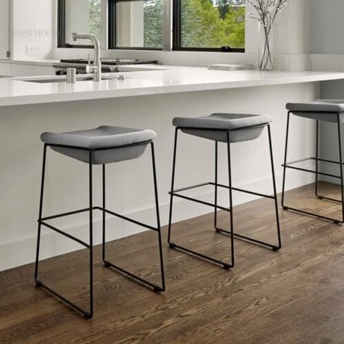 Nordic Wrought Iron Living Room Bar Stools Simple Front Desk Cashier Bar Stool Fabric Household Furniture Pub High Foot Barstool