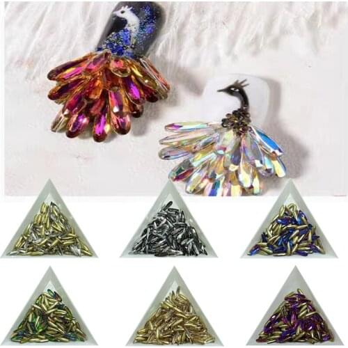100pcs Nail Art Rhinestones with long drop colorful crystal glass stone 3X10mm 3D trendy nail DIY decoration accesories