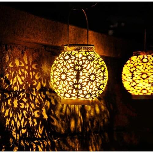 LED Solar Lantern Light Hollow Floral Projection Hanging Lamp Garden Decor Energy Street Lantern Balcony Sunlight Landscape Yard
