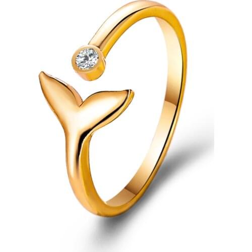 Todorova Cute Crystal Whale Tail Rings For Women Mermaid Tail Cuff Rings For Girls Mermaid Tear Jewelry Femme Wholesale
