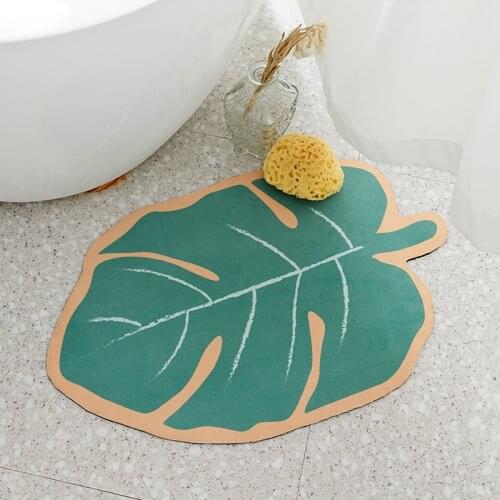 Ultra-thin Leaf Bathroom Mat Nordic Suede Plant Bathmat Carpet Area Bath Room Rug Kitchen Floor Doormat Chic Home Office Decor