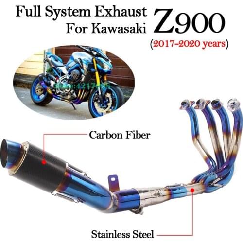Full System Motorcycle Exhaust For Kawasaki Z900 2017-2020 Years Modified Escape Carbon Fiber Muffler Front Middle Link Pipe