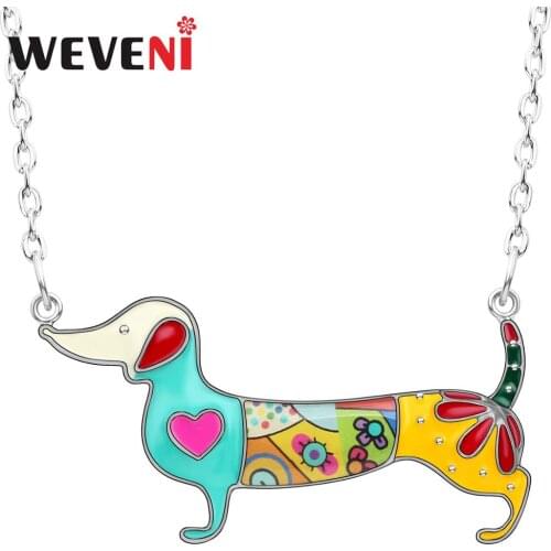 WEVENI Alloy Enamel Anime Dachshund Dog Necklace Pendant Chain Collar Cute Animal Jewelry For Women Girls Wholesale Dropshipping