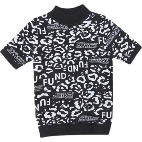 Europe station 2021 spring and summer new half high collar leopard print T-shirt womens short sleeve tight Pullover half sleeve