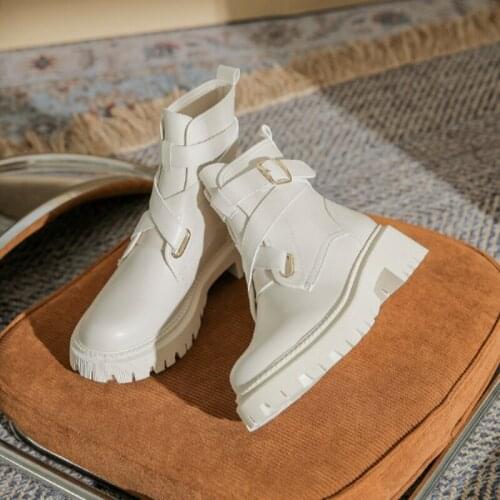 Fall new round toe punk womens ankle boots, mid-tube boots, fashion thick-soled buckle thick-heeled womens motorcycle boots