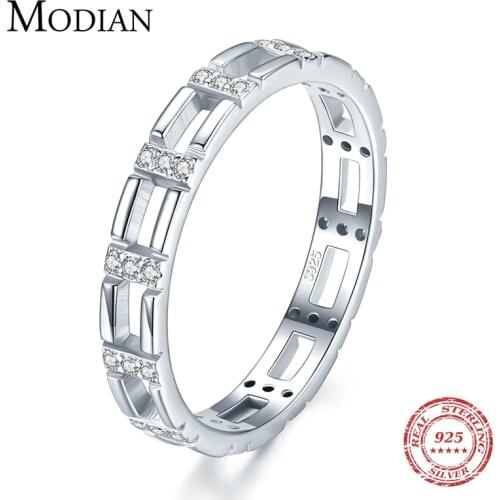 Modian Real 925 Sterling Silver Clear CZ Platinum Fashion Finger Rings for Women Stackable Wedding Engagement Statement Jewelry