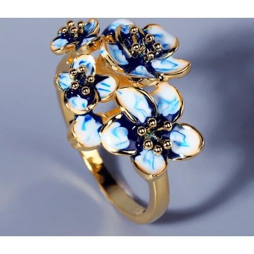 2021 New Silver Rings for Women Genuine 925 Sterling Silver Gold Color Exquisite Flowers Trendy Fine Jewelry Handmade Enamel