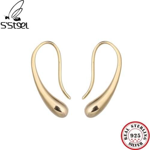 Pure 925 Sterling Silver Stud Earring Water Drop Korean Gold Color Gotico Brincos Para As Mulheres Women Accessories Jewellery