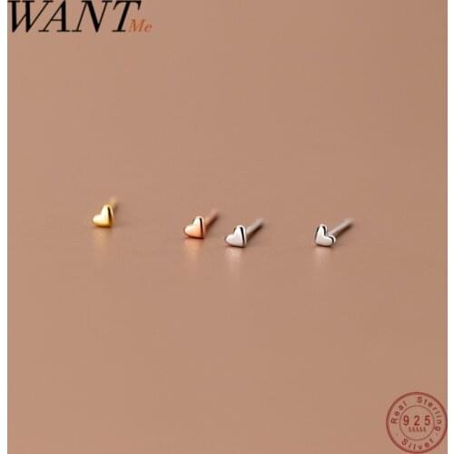 WANTME 925 Sterling Silver Cute Mini Love Heart Small Stud Earrings Children Girl Simple Romantic Piercing Jewelry Accessories
