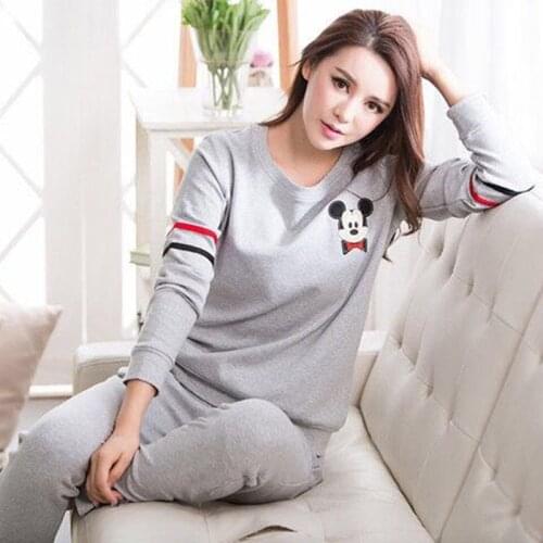 Mickey Pajamas Womens Long Sleeve Clothging Set Ladies Sport Casual Home Clothes T-shirt + Pnts Womens Two Piece Home Suit