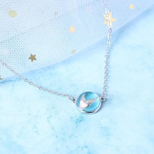 Korean Silver Color Blue Crystal Ball Mermaid Fish Tail Choker Necklaces For Women Fashion Statement Jewelry Kolye