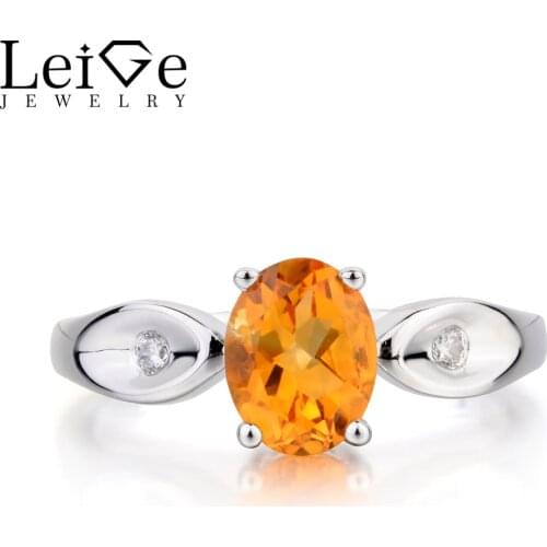 Leige Jewelry Natural Citrine Ring Citrine Engagement Ring Oval Cut Yellow Gemstone Solid 925 Sterling Silver Gifts for Women