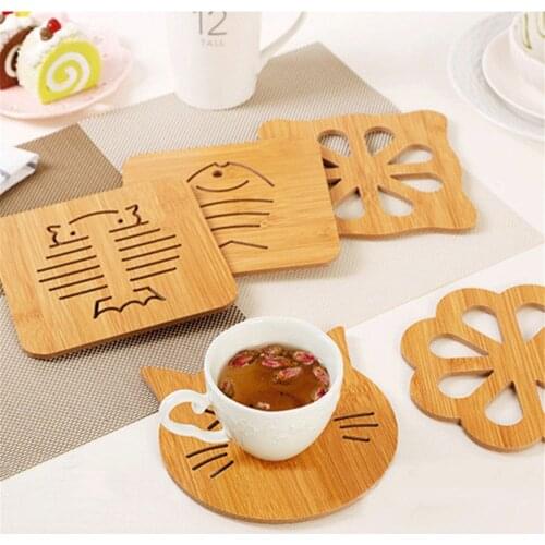 1 PC Cute Cartoon Hollow Out Fiber Wood Board Anti-heat Table Mat Coaster Cup Pad Placemats Home Decoration Kitchen Accessories