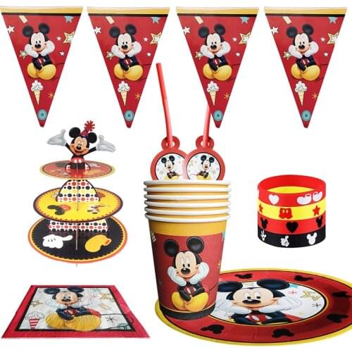 38pc/lot Disney Cartoon Mickey Mouse Theme Cutlery Party Decoration Birthday Party Baby Bath Cake Stand Cup Plate Party Supplies