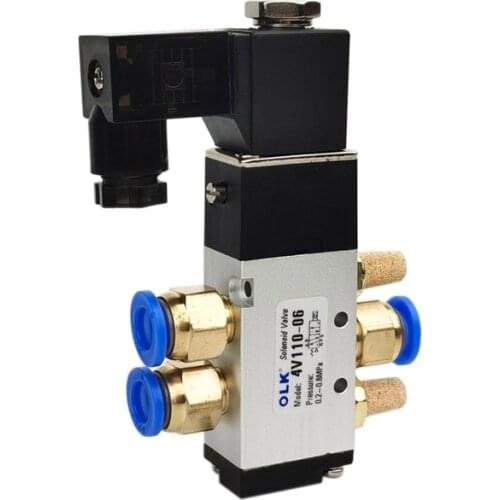 4V110-06 5 Way 2 Position 1/8" Pneumatic Control Solenoid Valve DC 24V DC 12V AC 110V AC220V with 4mm 6mm 8mm Fitting