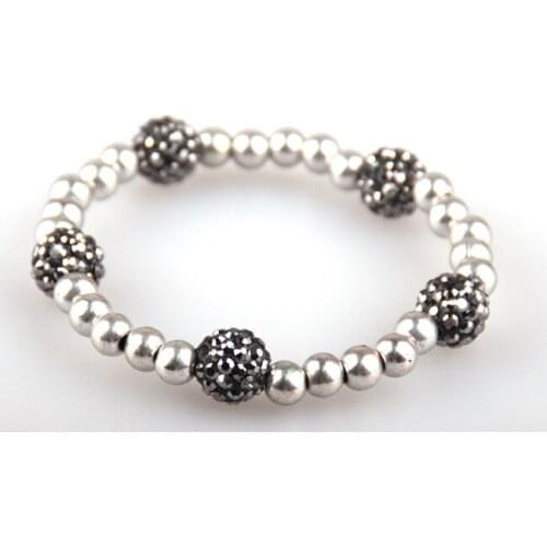 Fashion 5 piece 10mm crystal pave clay ball charm alloy beads stretch bracelet for lady gift