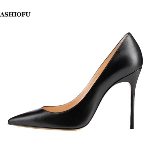 ASHIOFU Hot Sale Handmade Womens High Heel Pumps Faux-leather Party Dress Shoes Slip-on Evening Fashion Pumps Court ShoesKL0141