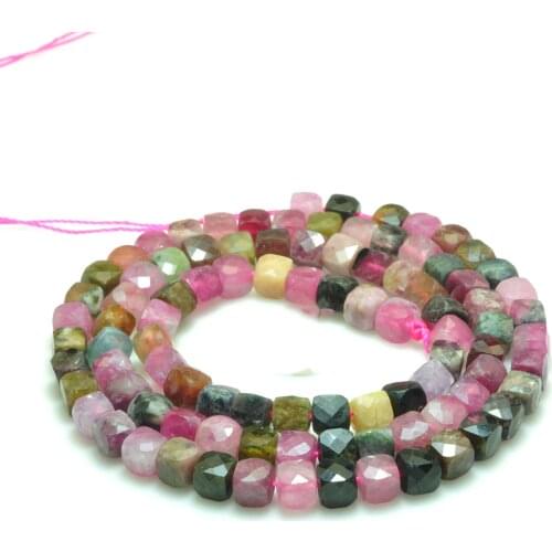 Tourmaline 4mm Natural Gemstone Beads Square faceted for silver 925 jewelry Necklace Earring bracelet 15inch ICNWAY